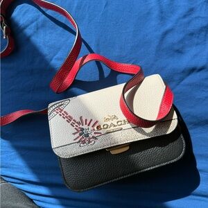 Disney x Coach Two-Tone Leather Crossbody Bag in Black, Cream & Red